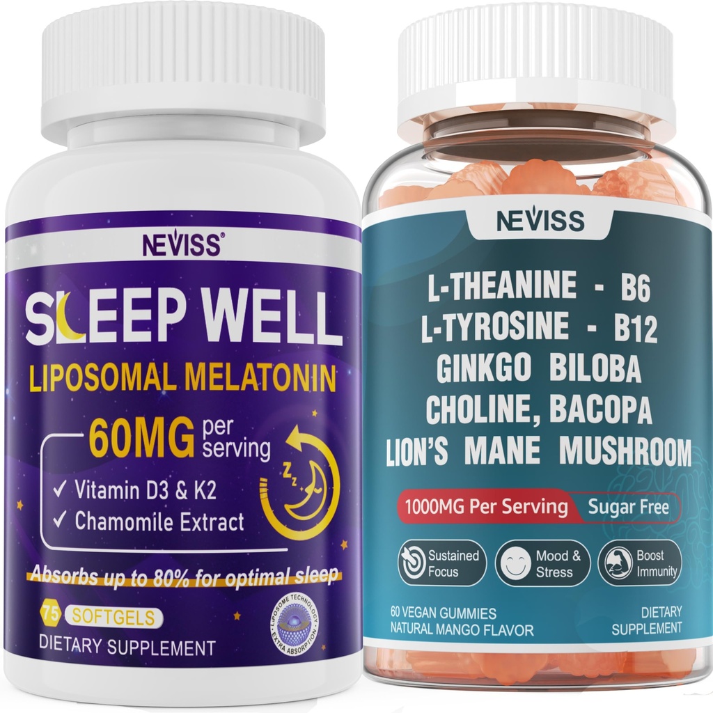NEVISS L-Tirosina Gummies & Melatonina 60mg para Pacote Adultos