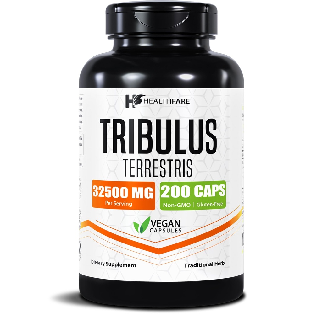HealthFare Tribulus Terrestris for Men & Women 32.500mg Extrato de ultrapotência de 95% Saponinas 200 Cápsulas de força natural, energia e resistência não-GMO, Gluten-Free, Made in USA