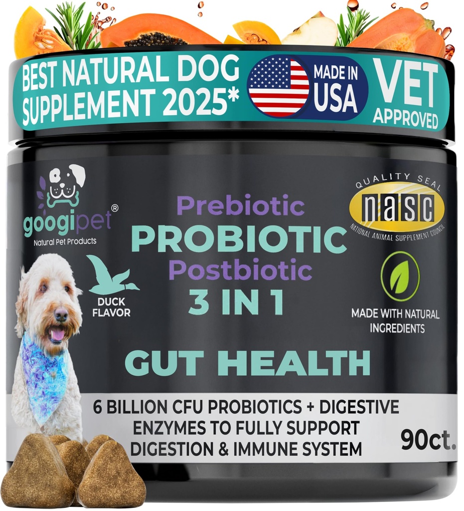 Googipet Probióticos para Cães Saúde Digestiva - Prebióticos e Probióticos Mastiga para Cães Gut Saúde + Enzimas Digestivas - Dog Probióticos para Yeast Itchy Pele Coceira orelhas w/Papaya, abóbora, & Fibra