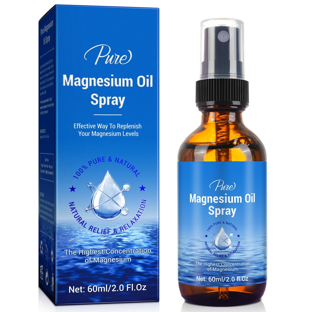 Spray de óleo de magnésio-100% Orgânico Natural Magnésio Spray-Nourish A pele fácil de absorver e usar-Glass garrafa 2 fl oz