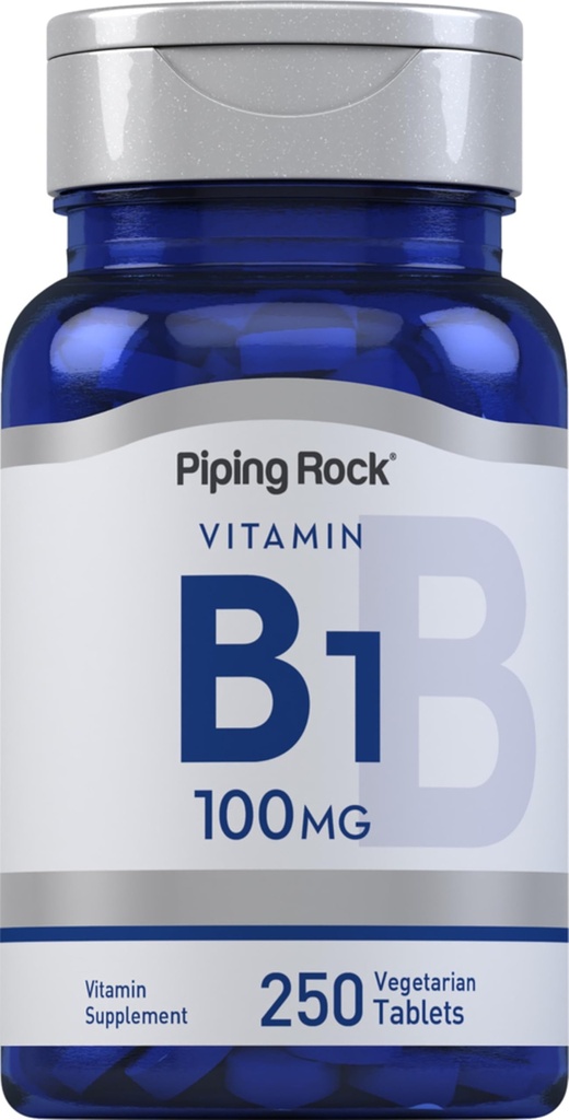 Piping Rock Vitamina B1 100mg 250 Comprimidos Suplemento de tiamina, vegetariano, não-GMO, sem glúten
