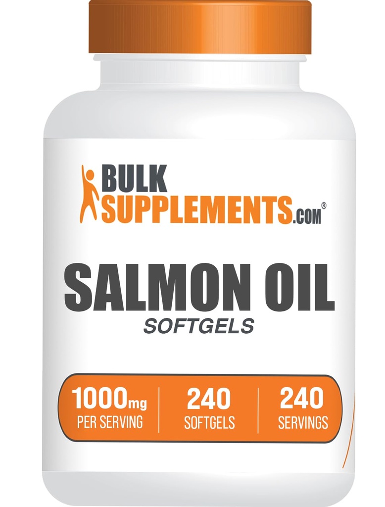 BulkSupplements.com Óleo de salmão Softgels - Suplemento Omega 3, Wild Alaskan Salmon Oil Supplements - 1000mg, Gluten Free, 1 Softgel por serviço, 240 contagem (Pacote de 1)