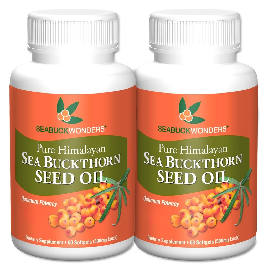 Seabuckwonders Sea Buckthorn Seed Oil, Made with Organic Sea Buckthorn, 60 Count Softgels (Pacote de 2)