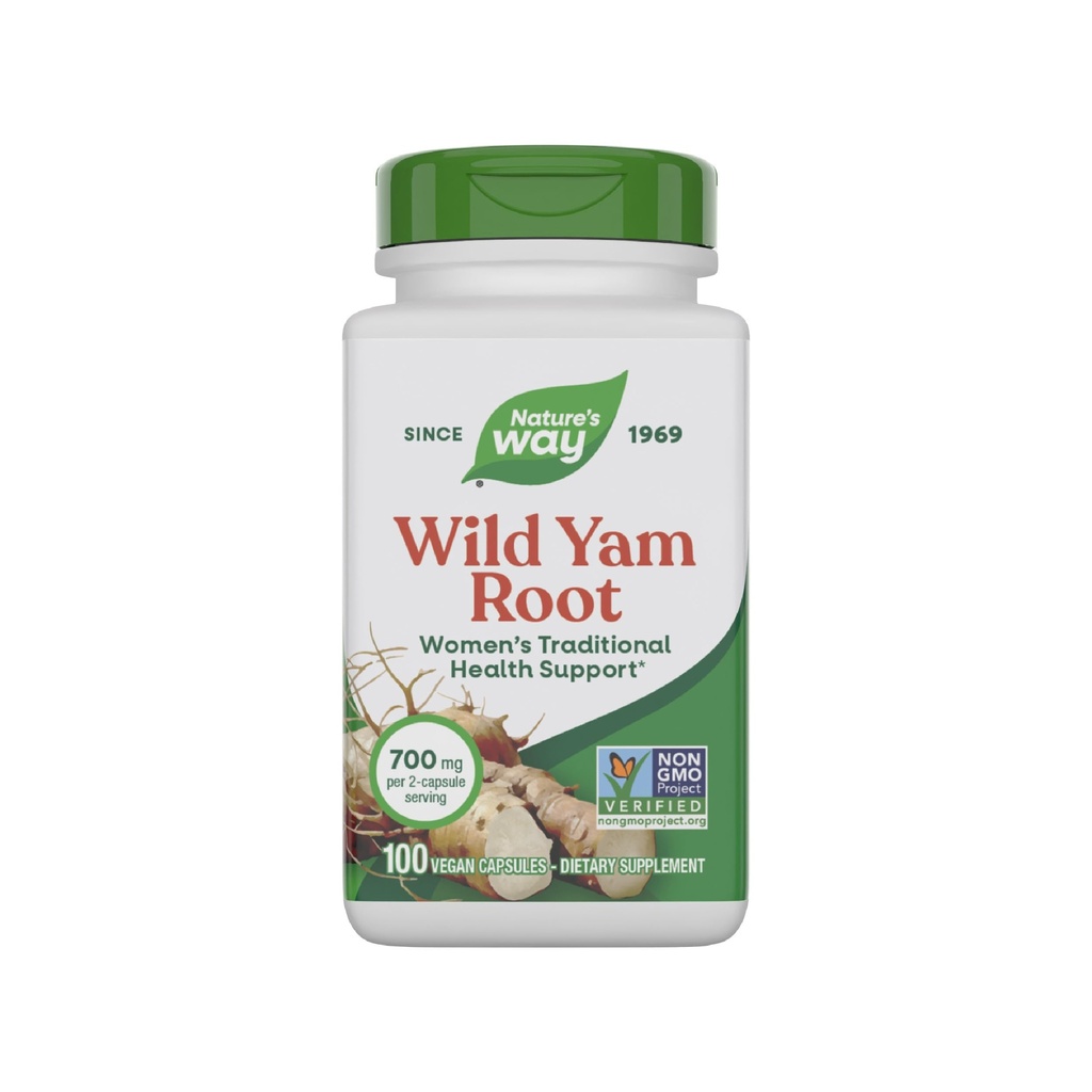 Nature's Way Wild Yam Root Cápsulas, Apoio à Saúde Tradicional das Mulheres*, 700 mg por 2-Capsule Serving, Projeto não-GMO verificado, 100 Cápsulas Vegan (Pacote de Maio Vary)