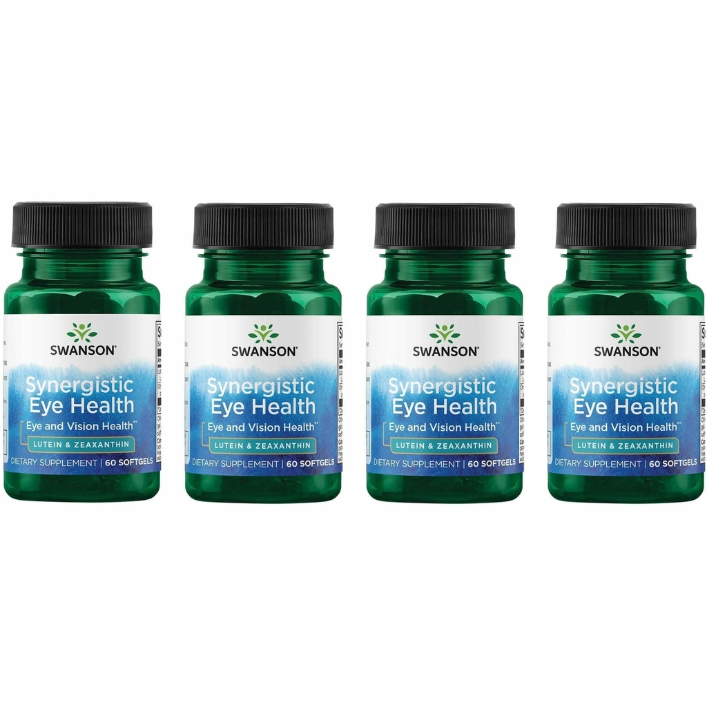 Swanson Lutein & Zeaxantina Visão Sinergística da Saúde dos Olhos Retina Macula Suplemento (Lutein 20 mg & OmniXan Zeaxantina 2 mg) 60 Softgels Sgels (4 embalagem)