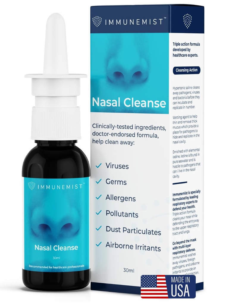 Nasal Cleanse - Médico Recomendado Anti Viral Nasal Iodine Spray Enxaguar Garrafa Até 250 Doses - Pulverização Nasal para Bem-Estar - Feito nos EUA
