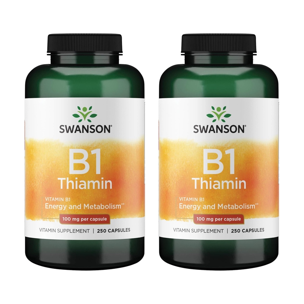 Swanson Vitamina B1 (Thiamin) - Promove o metabolismo saudável e fornece suporte energético - Suplemento de vitamina natural que suporta a função da célula do nervo ótimo - (250 cápsulas, 100mg cada) (2 pacote)