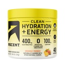Hidratação limpa da subida + Eletrólitos de Energia Pó - 100mg Cafeína, Eletrólitos 400mg, Sem Ingredientes Artificiais, Mango laranja 40 Serve