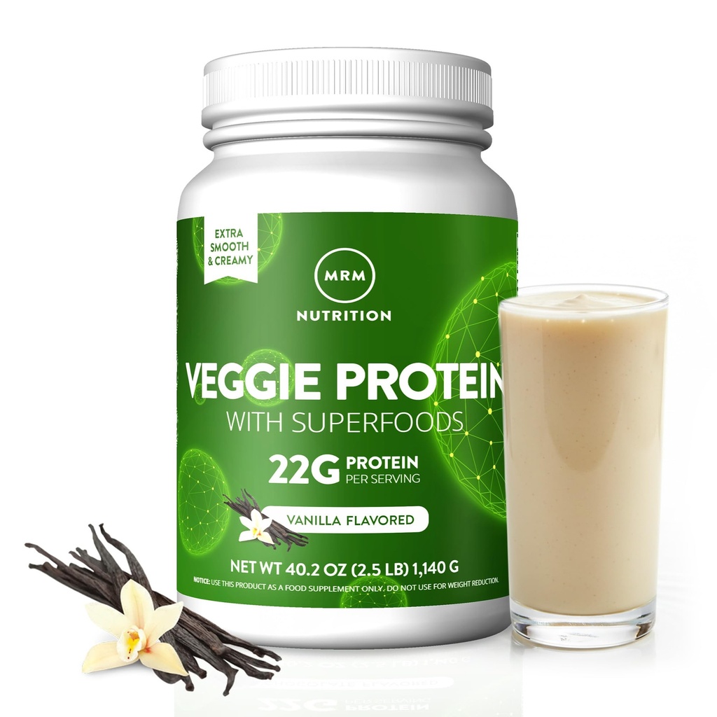 MRM Nutrition Veggie Protein with Superfoods Vanilla Flavored □ 22g Complete Protein Sobre 8.8g Aminoácidos Essenciais □ 13 superfoods com Omega 3s e Omega6s