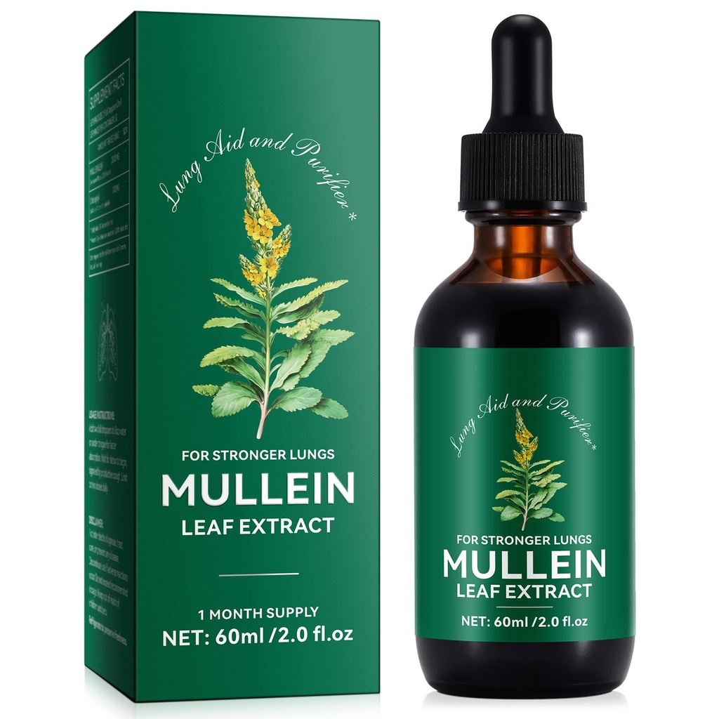Mullein Drops para pulmões, extrato de folha de Mullein com clorofila, extrato de folha de Mullein para limpeza do pulmão e suporte respiratório