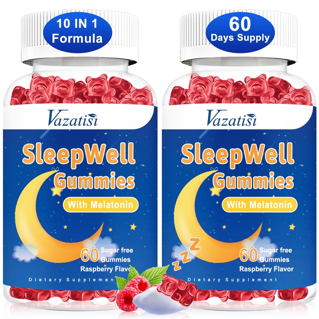 Pastilhas de dormir para adultos e crianças - Pastilhas de melatonina sem açúcar com magnésio, L-Theanina, Vitamina B12, Vegan - Framboesa saborosa, 120 Cts