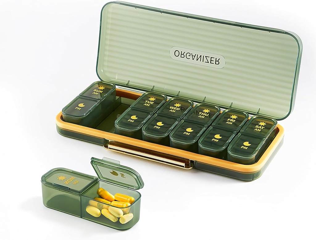 Bexeen Medicina Semanal Organizador Caixa de Pílulas Am Pm Organizador de Pílulas 7 dias Caso de Pílulas 2 vezes Um dia Diário Container de Pílulas Vitamina Organizador Viagem Grande Titular de Pílulas para Suplemento Armazenamento de Medicamentos Bonito