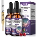 (2 Pack) Glic Drops de magnésio líquido 500mg, com Vitamina B6, Ashwagandha, L - Theanina, Camomila, Suplemento de magnésio Glycinate alta absorção para sono, estresse, humor energético - sabor cereja