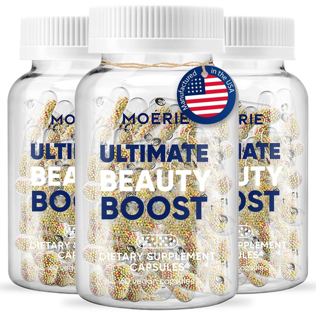 Moerie suplemento de crescimento de cabelo para mulheres e homens - Pele de cabelo e unhas Vitaminas com biotina, Q10 & Minerals - Para tratamento de cabelo mais grosso, mais completo e perda de cabelo - Sistema avançado de entrega Beadlet - 180 comprimidos