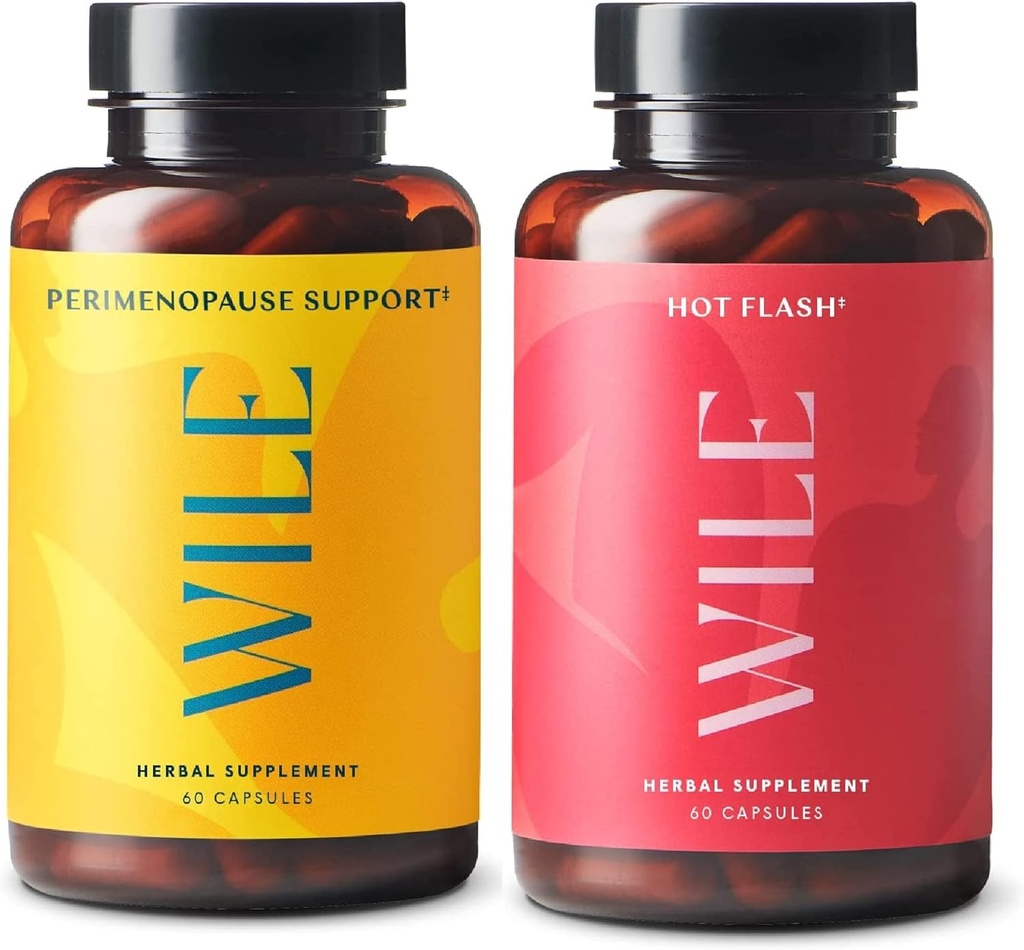 Suporte de Perimenopausa Wile + Suplementos de Flash Quente, Suporte de Menopausa de 2 Pacotes para Mulheres, (2) Garrafas de 60 Cápsulas Cada, 120 Total