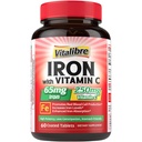 Suplemento de ferro, 65mg Ferro de Carbono com 250mg Vitamina C, Estômago comprimidos de ferro amigável para a construção de sangue Mulheres e homens, alta absorção, Sem náuseas, Sem constipação, Não-GMO, Sem glúten, 60 Tabs Vegan