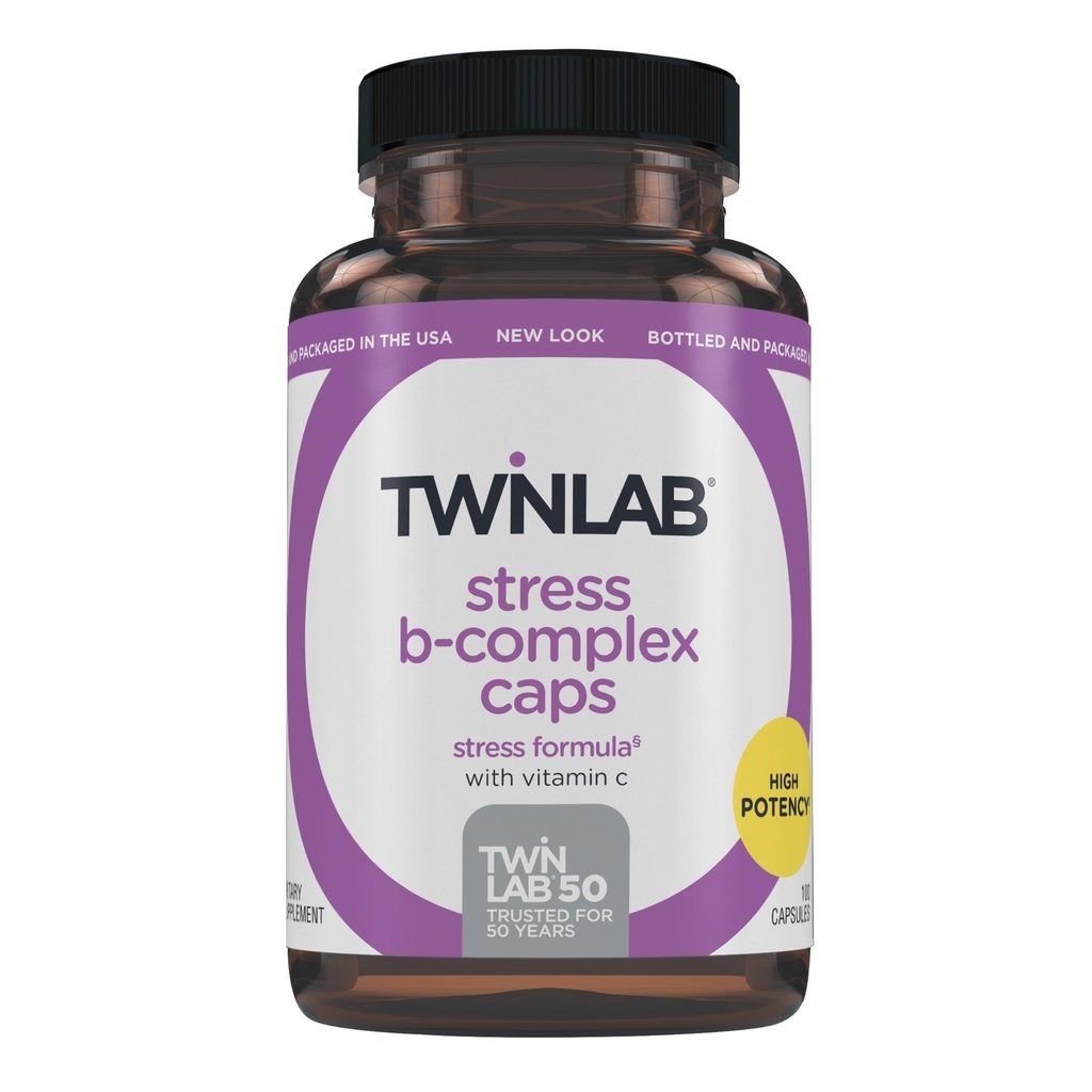 Twinlab Stress B-Complex Caps - Completo B-Complex e 1000 mg Vitamina C - Suplemento de suporte energético com vitamina B12 e B6-100 Cápsulas