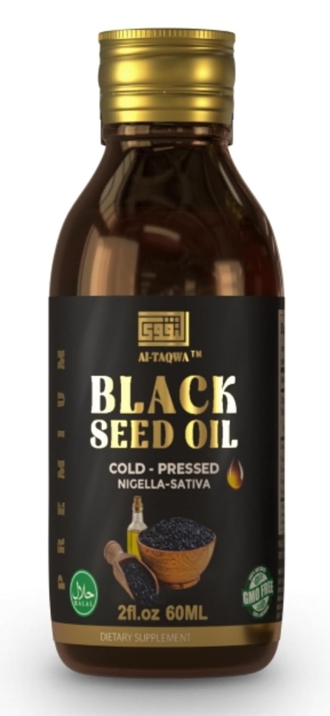 Óleo de semente preta, Puro óleo de semente de cominho preto virgem (Nigella Sativa) Kalonji, Frio prensado, Não refinado, Timoquinona, Vegan amigável, Não OGM, líquido 60ml
