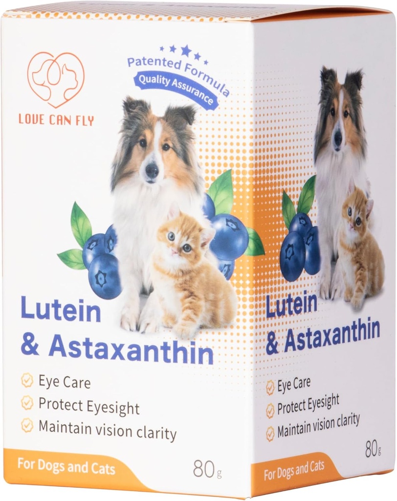 Lutein para cães e gatos suplemento olho astaxantina Todos os Ingredientes naturais grau humano apoio Tear Stain Imune, Lutein Fonte de EUA, melhorar a visão antioxidantes de saúde - 2.8 Oz