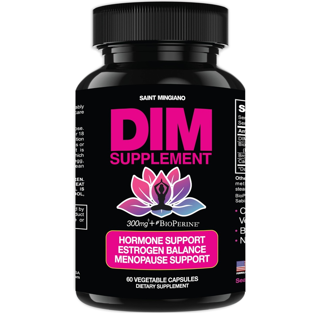 DIM Suplemento 300 mg - Equilíbrio Hormônio para as mulheres, Estrogênio Suplemento para as mulheres com flashes quentes e suores noturnos, Aids em Sintomas de Menopausa, Estrogênio e Estrogênio. 60 Cápsulas