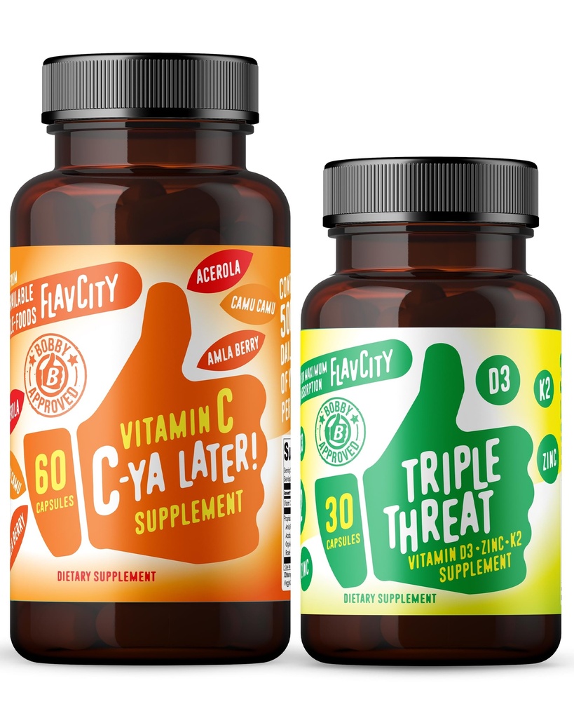 FlavCity Suplemento de vitamina C & D conjunto, C-Ya mais tarde & ameaça tripla