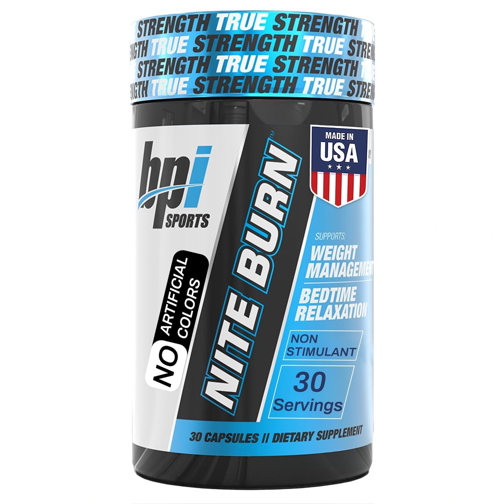 BPI Sports Nite Burn – Queimador de gordura nocturna e suporte ao sono – Keto-Friendly – Perda de peso, Queimar gordura, Relaxação, aumentar o metabolismo – 30 porções – 640mg