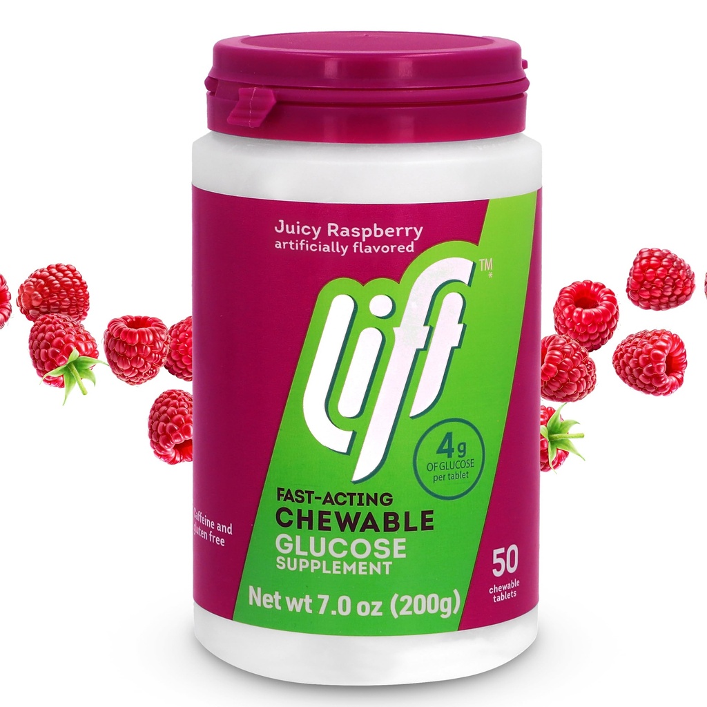 Elevador Glicose rápida de ação Glicose Chewable Energy Tablets, Framboesa, 50 quilates (Pacote de 1)