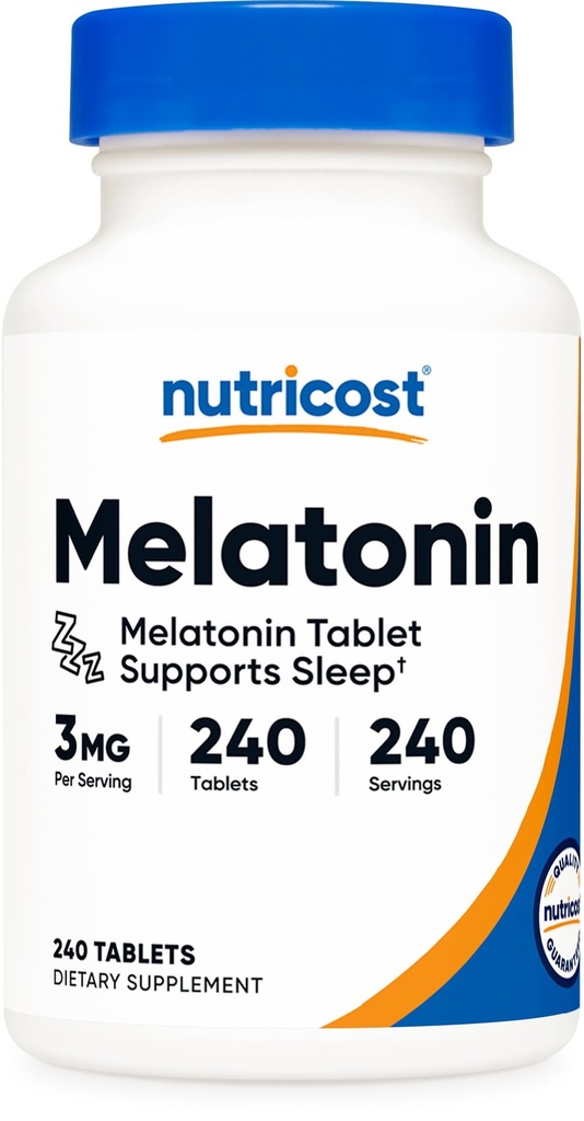 Nutricost Melatonina 3mg, 240 comprimidos - 3mg por serviço, não-GMO, sem glúten
