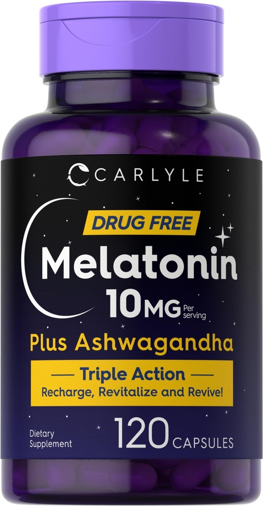 Carlyle Melatonin 10mg □ 120 Cápsulas com Ashwagandha