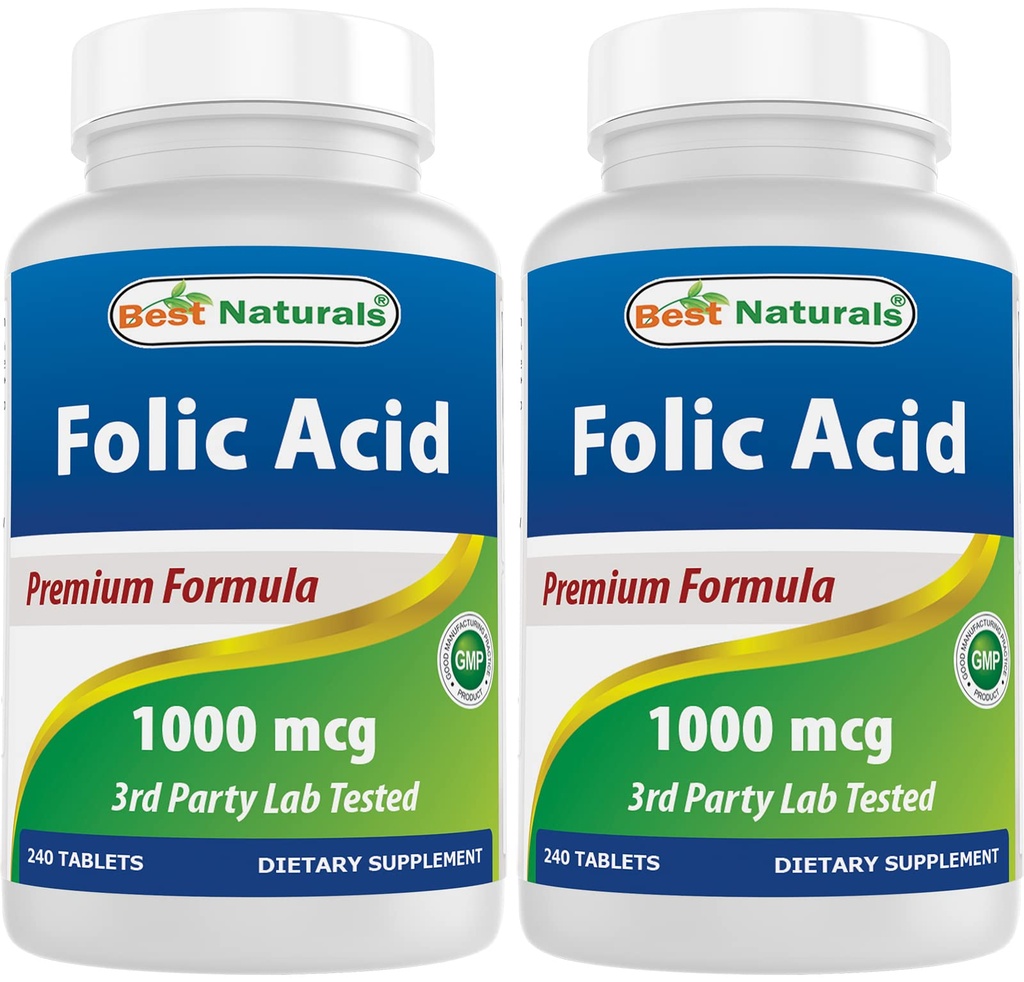 Melhor ácido fólico natural 1000 mcg (Vitamina B9), 240 comprimidos (1000 mcg (Pacote de 2))