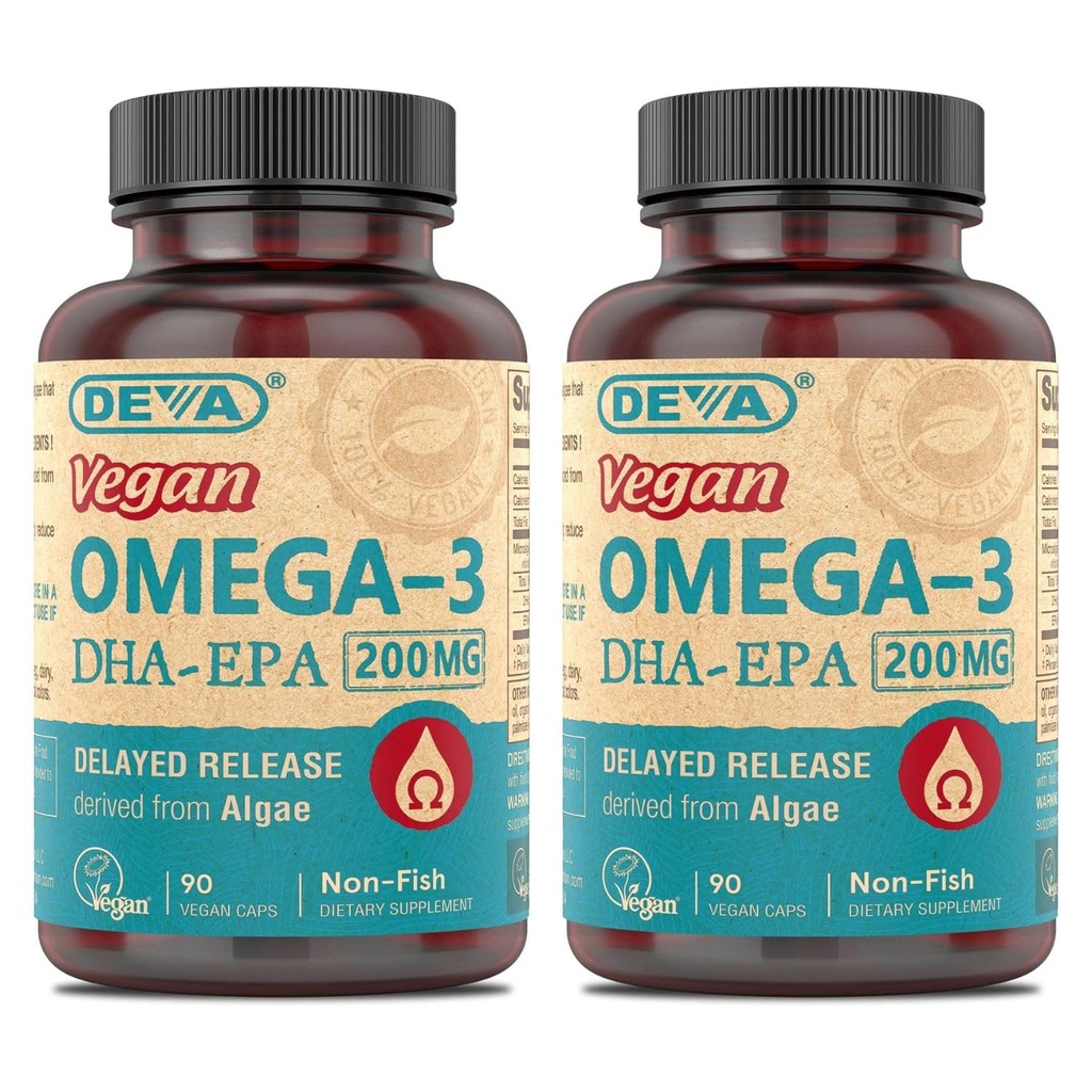 DEVA Vegan Omega-3 DHA-EPA, de Micro Algas, Lançamento atrasado, 90 Cápsulas Vegan (Pacote de 2)