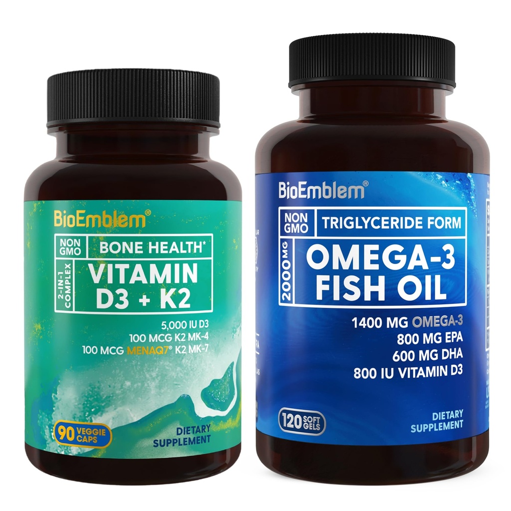 BioEmblem Vitamina D3 K2 Omega-3 óleo de peixe 2000mg