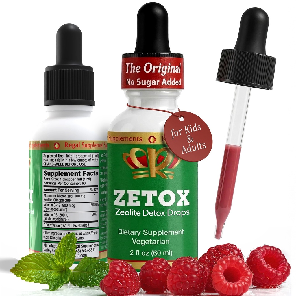 Zeolite Detox para crianças e adultos . Melhorado com Metil Vitamina B12 e D3 . Grau Premium líquido Clinoptilolite Zeolite Drops .. Suporta gentil detox diário, energia e foco (60 Servings)