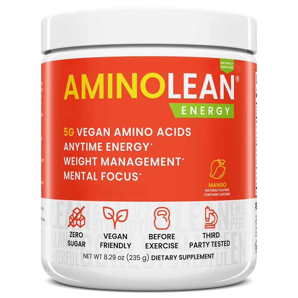 RSP NUTRITION AminoLean Natural Pré-treino em pó, Sucralose Free Amino Energia sem corantes artificiais, Vegan BCAAs e gestão de peso, Mango, 25 Serv