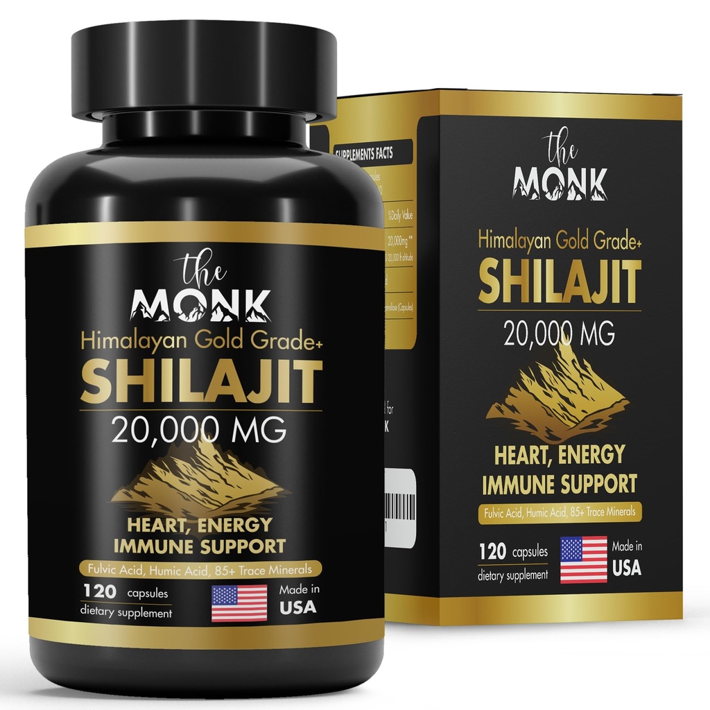 Shilajit orgânico com ácido fúlvico, ácido húmico, 85+ Minerals - grau ouro Plus - o mesmo que resina - energia, resistência, suporte cerebral - 120 cápsulas - Made in the USA