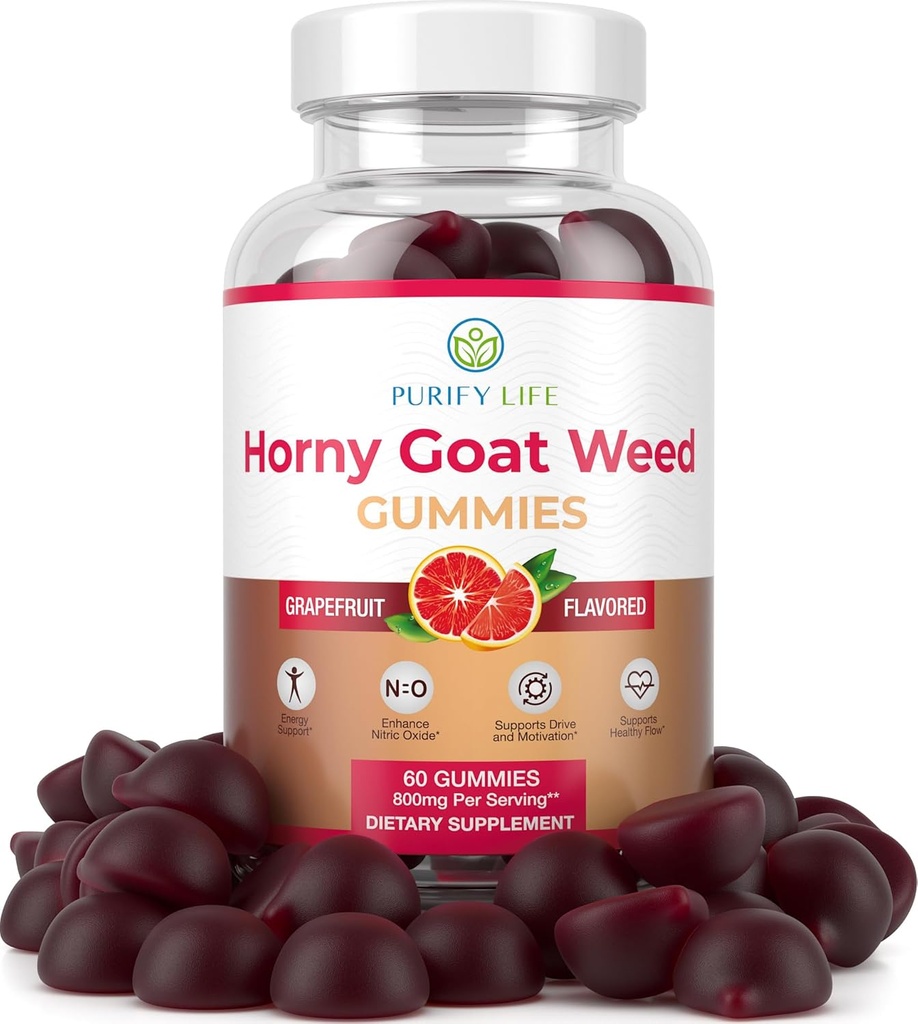 Erva de cabra com tesão potente para homens e mulheres (Mastiga de potência máxima 800mg), Goma de extrato de cabra com tesão para gestão de energia, desempenho e resistência - Vegan, Sem glúten, Flavor de toranja natural