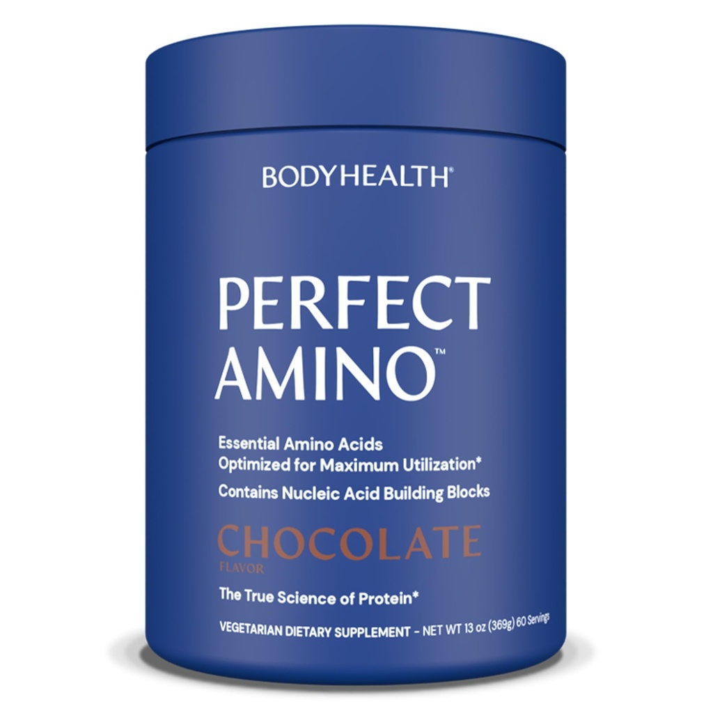 BodyHealth PerfectAmino Powder - BCAA e EAA pó para pré e pós-treino - Amino Acid Energia Beber para homens e mulheres para apoiar o músculo magro e recuperação - Chocolate - 60 Servings