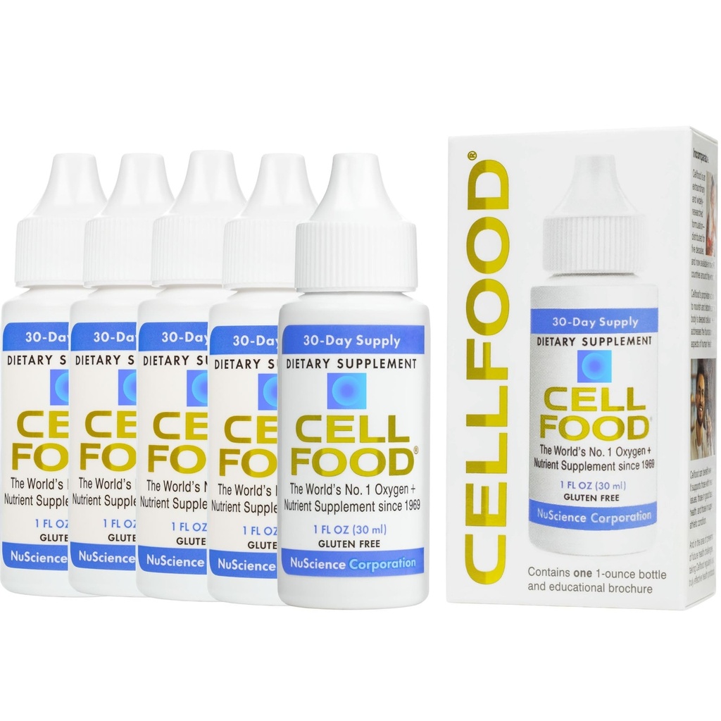 Cellfood Oxygen Boost - 1 fl oz, 5 Pack - Suplemento de oxigênio líquido para drenagem linfática, doença de altitude, Jet Lag, fadiga, dores de cabeça, ressacas e energia - Gluten Free, Cert. Kosher