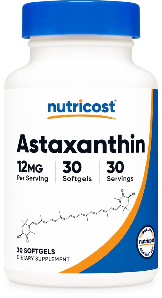 Nutricost Astaxantina 12mg, 30 Softgels - Não-GMO e sem glúten