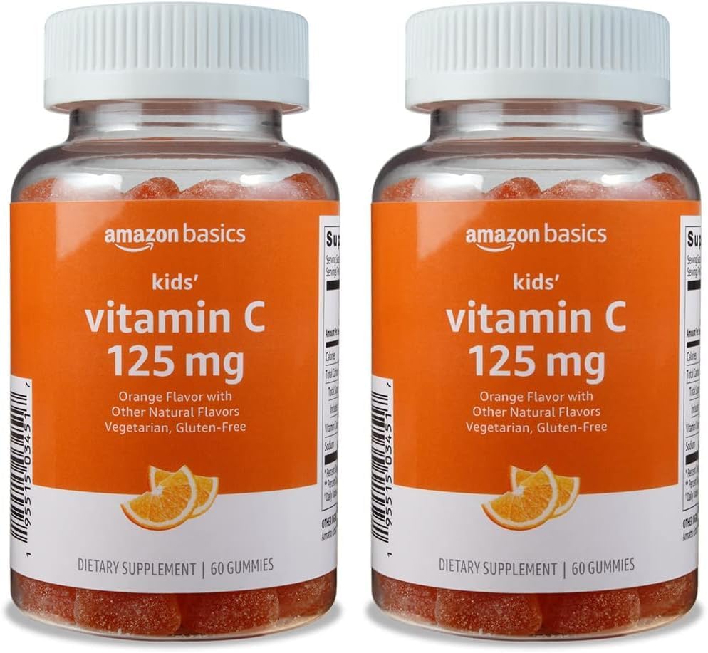 Basics Vitamina C 125mg Gummies Kids, Laranja, 60 Count, Saúde Imune, Fornecimento de 2 Mês (Anteriormente Solimo) (Pacote de 2)