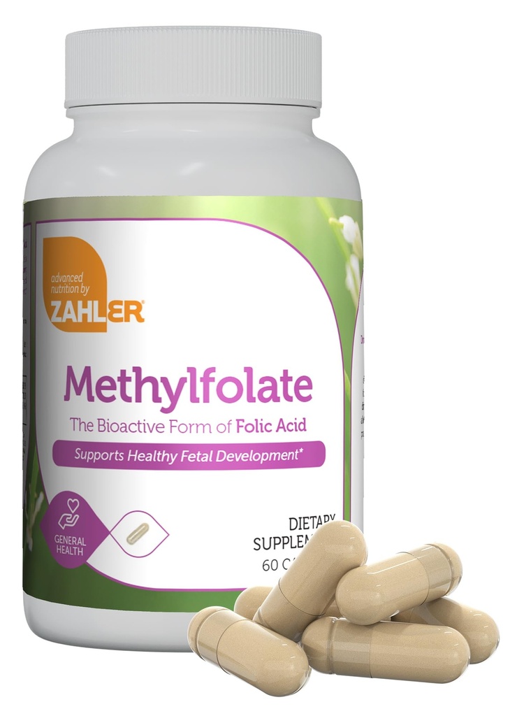 Zahler Metilfolato - Suporta Desenvolvimento Fetal Saudável e Saúde Genética - Ácido Fólico Metilado de 1000 mcg DFE L-Metilfolato - Kosher Non GMO Folato de Metilo Suplemento para Mulheres (60 Cápsulas)