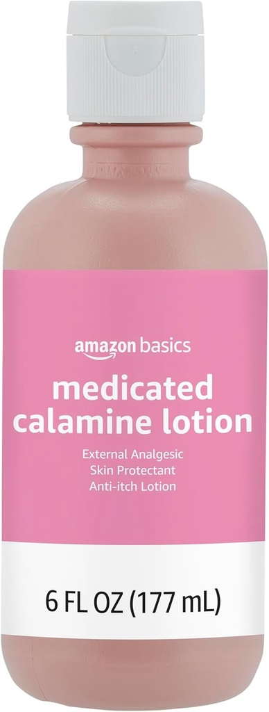 Basics Medicated Calamine Anti-Itch Lotion, Analgesic Skin Protector, 6 Fluid Ounce, 1-Pack (Anteriormente Solimo) (Nova Fórmula)