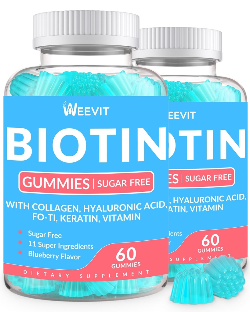 Gummies de biotina sem açúcar, gomas de biotina e colagénio com queratina, ácido hialurônico para mulheres e homens