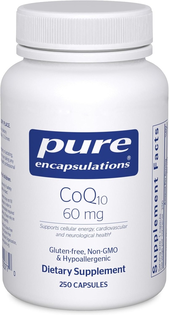 Encapsulamentos puros CoQ10 60 mg Coenzima Q10 Supplement for Energy, Antioxidants, Cérebro e Saúde Celular, Cognição e Suporte Cardiovascular*