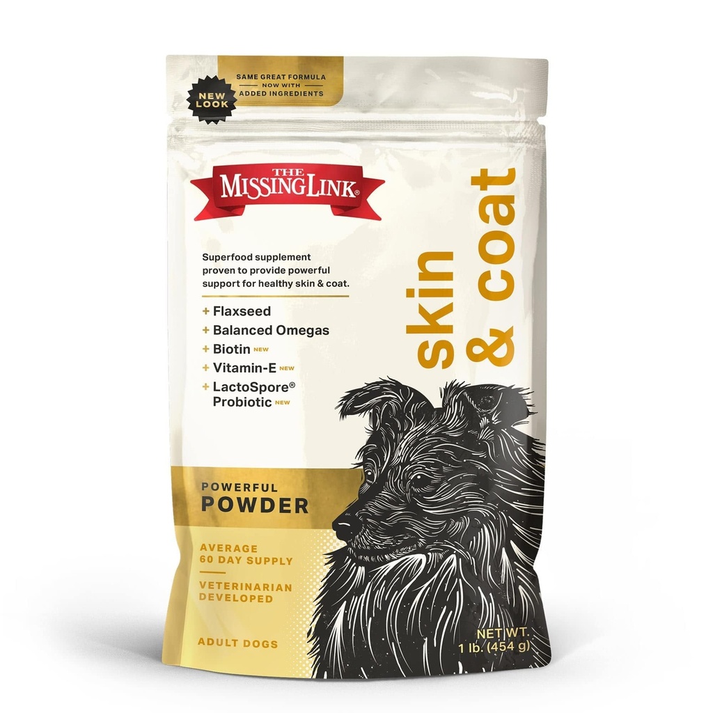 A falta de Link pele & casaco + Probióticos Suplemento 1lb Bag - Powder Superfood poderoso para cães suporta pele saudável & casaco brilhante, promove o crescimento do cabelo