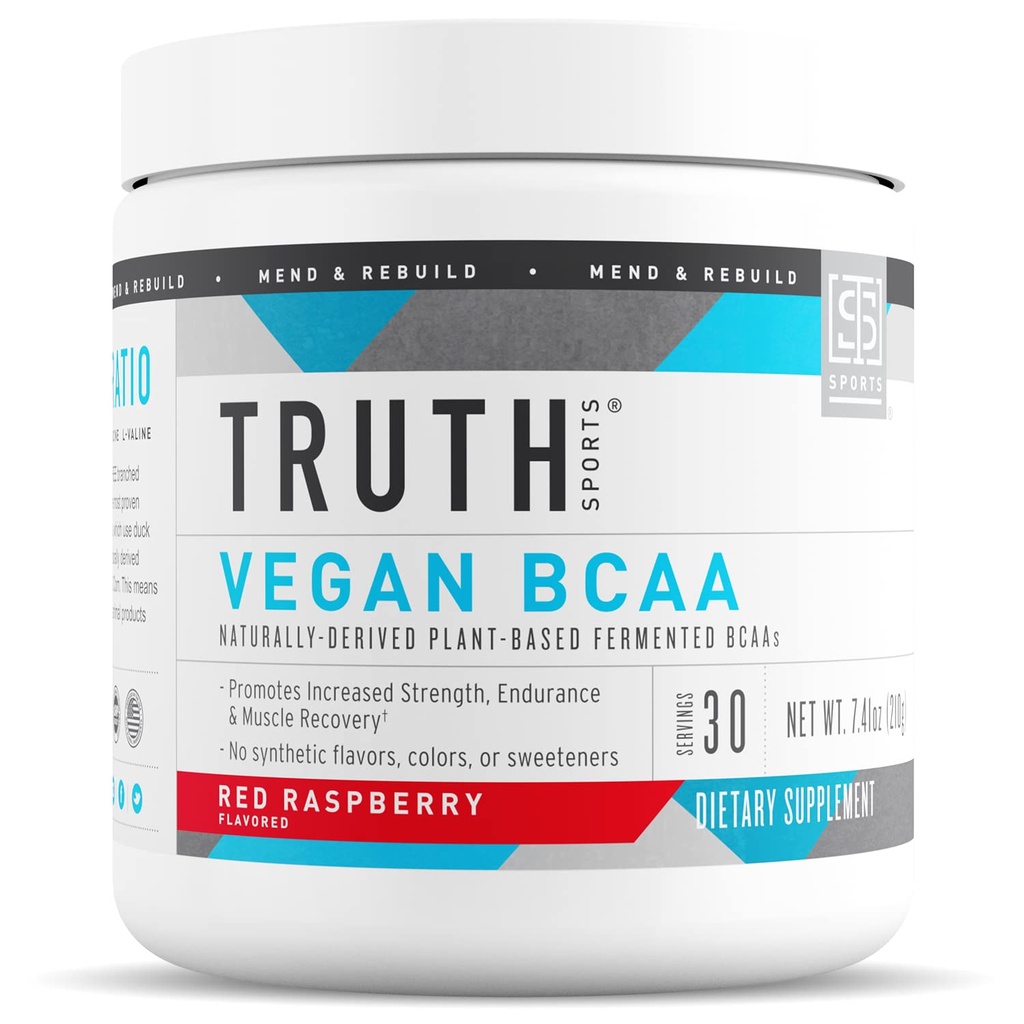 Verdade Nutrição Vegan BCAA Pó- 2:1:1 Razão Natural BCAAs Aminoácidos Pó para Energia, Muscle Building, Pós treino Recuperação Beber para recuperação muscular (Red Framboesa, 30 Servings)