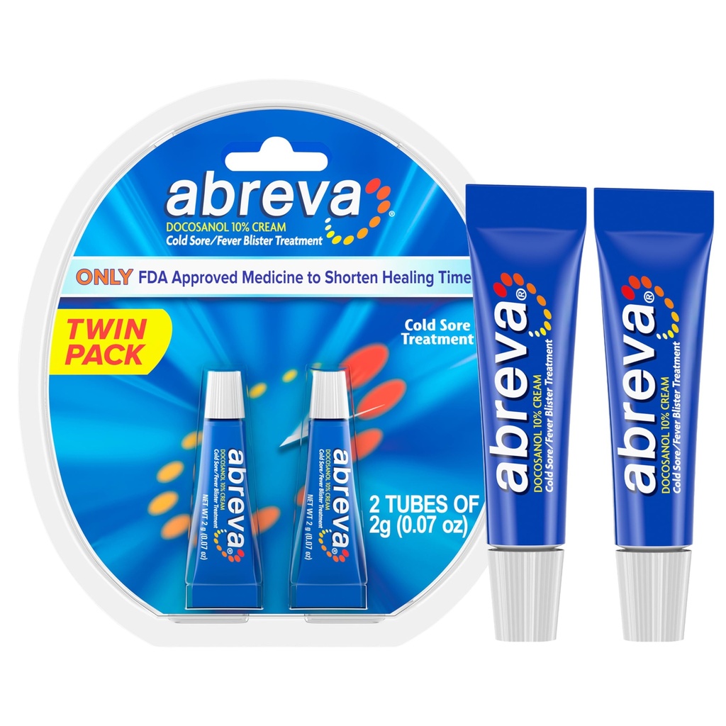 Abreva 10 Porcent Docosanol Tratamento de Docosanol Frio, Trata o seu Blister de Febre em 2,5 dias - 0,07 oz Tubo x 2