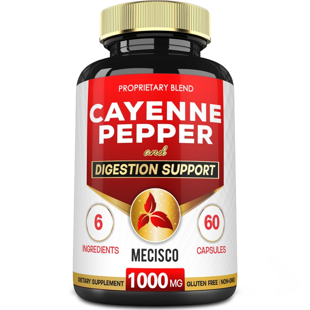 6in1 Cayenne Pepper Cápsulas com raiz de gengibre, raiz de beterraba, e pimenta preta e mais - 60 Cápsulas - Cayenne Suplemento Suporta Sistema de digestão, Imunidade
