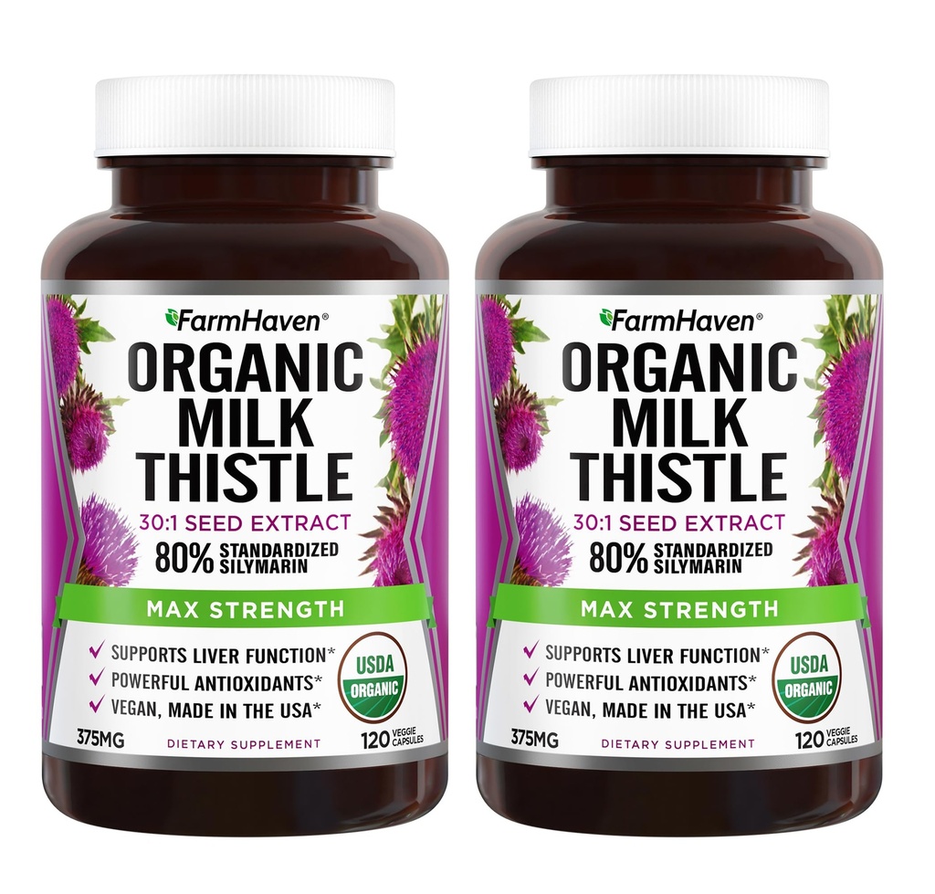FarmHaven USDA Organic Milk Thistle Cápsulas 30X concentrado Seed Extract & 80% Silymarin Standardized - Suporta a função hepática e saúde geral
