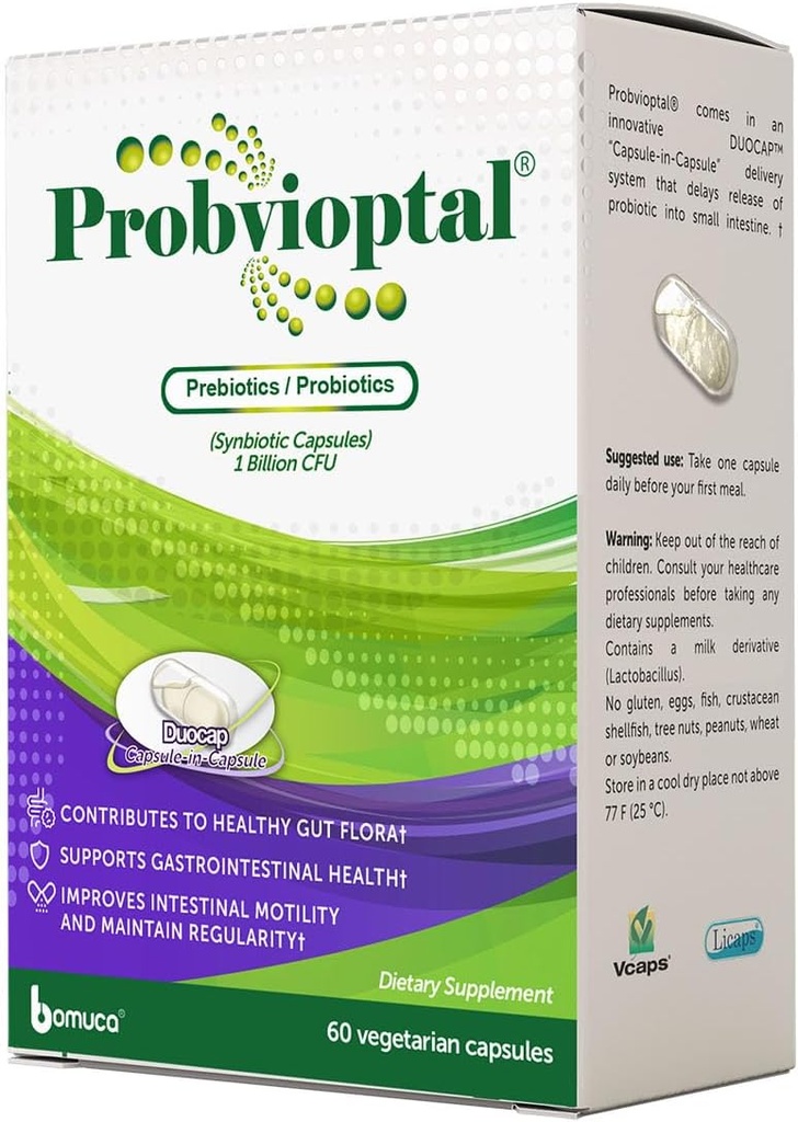 Probvioptal, 60 Cápsulas (168 Unidades), Probióticos e Prebióticos, Duocap, 1 bilhão UFC, Glúten Livre